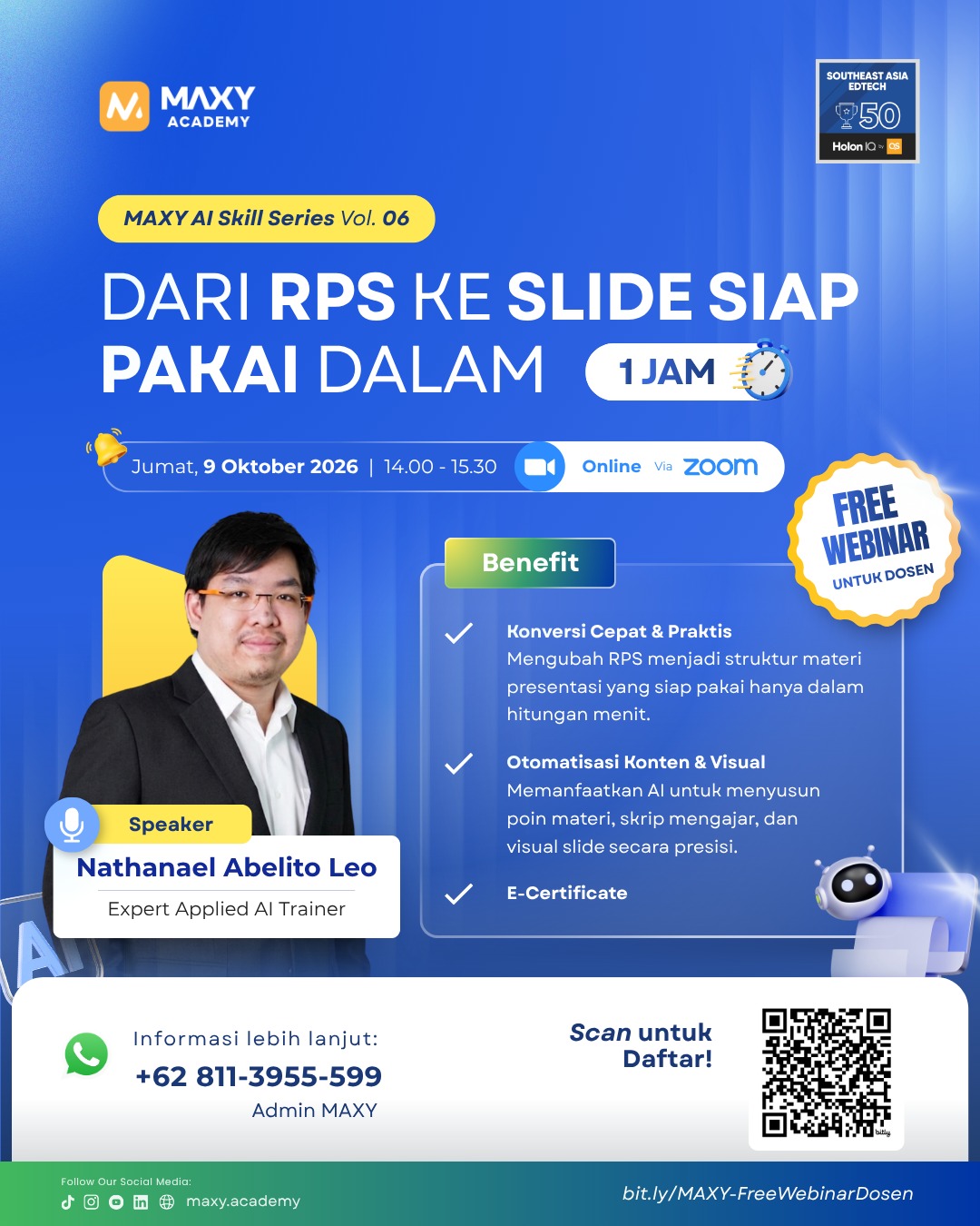 FREE WEBINAR MAXY Khusus Dosen dan Akademisi "Dari RPS ke Slide Siap Pakai Dalam 1 Jam"